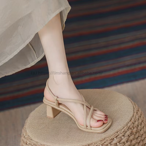 Summer Factory Wholesale Ankle Strap <b>Heeled</b> Sandals for Women New Wear Fairy Wind Thick High Top Soft Flexible Light Weight - Product Image 1