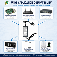 Adaptor Daya Desktop OEM ODM dengan Colokan UK, Konektor DC yang Dapat Disesuaikan untuk Smart Gateway, IoT Hub, dan Jam