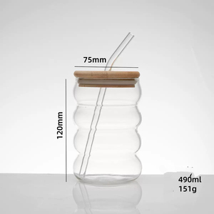 Vaso de Vidrio de Borosilicato Alto Personalizado de 300 ml, Bonito Diseño de Lazo, Reutilizable, Portátil, con Tapa de Madera de Bambú y Pajita de Mariposa - Product Image 4