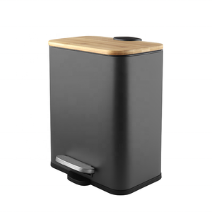 Unique design soft close thin bamboo pedal trash bin 6L office foot waste can pedal bin