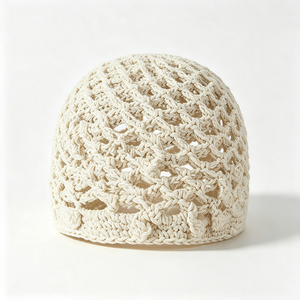 Unisex Hollow Crochet Mesh Beanie Summer Breathable Cotton Yarn Skull <b>Cap</b> Custom ACE <b>Mountain</b> Woven Label Character - Product Image 3