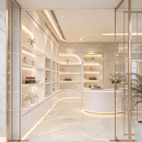 Vitrines de présentation de cosmétiques à éclairage LED multicouche pour salons de beauté et magasins de cosmétiques, design intérieur commercial pour une seule boutique