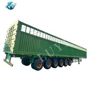 Fábrica personalizada 6 ejes 80 toneladas transporte pared lateral drop boards cerrado buena caja de carga a granel remolque de camión semiabierto