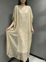 Robe de soirée élégante en polyester pour femme, longueur cheville, avec cape, perles, diamants et broderies florales – Vente en gros usine Automne Hiver