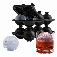 Grand plateau de cube Star Ice Wars à 6 cavités à dégagement facile Moule en silicone 3D Death Star Ice Ball Maker avec entonnoir pour cocktails à whisky
