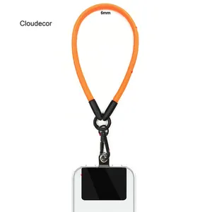 Pulseira curta para celular, cordão suspenso de 6 mm, chaveiro colorido, pulseira preta para celular, 30 cm