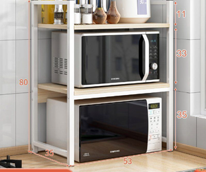 Precio al por mayor, estante de lujo para horno microondas, soporte de cocina desmontable, soporte para olla arrocera de <span class=keywords><strong>2</strong></span> capas, estante para cubiertos de especias negras - Product Image 5