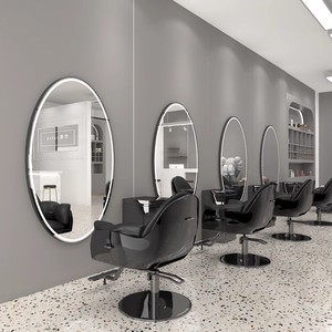 Espejo de Pared Ovalado Moderno para Peluquería, Dorado y Plateado, de Una Sola Cara, con Lámpara LED, para Salón de Belleza - Product Image 4