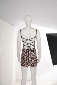 Women's Leopard <b>Print</b> Backless <b>Mini</b> Dress Spaghetti Strap Lace Up Bodycon Sleeveless Sexy Club Party Summer Dress - Product Image 6