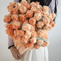 Bouquet de roses orange dégradées au crochet fait main en laine pelucheuse, fleur éternelle, cadeau de Saint-Valentin, photo