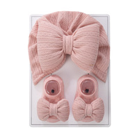 Ensemble de chaussettes et bonnet pour nouveau-né, couleur unie, avec nœud, chaussettes en coton pour bébés filles, chaussettes courtes pour bébés