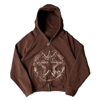 Sweat à capuche zippé personnalisé pour homme, style vintage, imprimé numérique, OEM, en molleton bouclette 450 g/m², avec logo personnalisé, effet délavé à l'acide, coupe ample