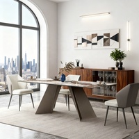 Table à manger extensible en céramique mélange noir beige I-V-Frame de Chine, chaise de salle à manger en fer doré Aurora, table en marbre de porcelaine