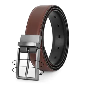 Custom Double-sided Reversible Cowhide Genuine Leather Waist Belt Rotated Zinc Alloy Buckle Trouser Belt For Men