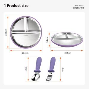 Plato de cena de acero inoxidable 304 de grado alimenticio para niños, plato de silicona para bebés, cuenco de succión, Apto para lavavajillas, <span class=keywords><strong>vajilla</strong></span> para bebés - Product Image 4