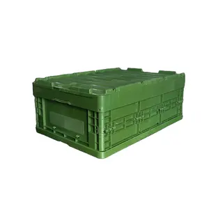 Attached Lid Solid Folding Crates Collapsible Turnover Container Plastic Collapsible Moving Box