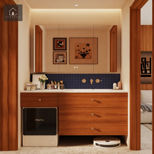 <span class=keywords><strong>Mueble</strong></span> <span class=keywords><strong>de</strong></span> <span class=keywords><strong>Baño</strong></span> Flotante Modular XINGRUO con Acabado <span class=keywords><strong>de</strong></span> Madera Retro, Ranura Integrada <span class=keywords><strong>para</strong></span> <span class=keywords><strong>Lavadora</strong></span> <span class=keywords><strong>y</strong></span> <span class=keywords><strong>Lavabo</strong></span>, <span class=keywords><strong>para</strong></span> <span class=keywords><strong>Baño</strong></span> Principal - Product Image 1