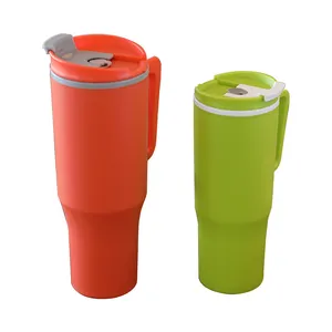 Customized 40oz Double Wall Insulated Plastic BPA Free Travel Tumbler Cup with Handle Lid and Straw