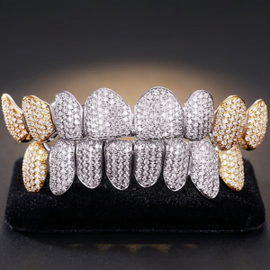 Grilles dentaires de luxe personnalisées en moissanite de laboratoire plaquées or bicolore, bijoux corporels pour mariage et cadeau de fête - Product Image 1