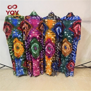 Nuevo Vestido Largo Talla Grande con Cuello <span class=keywords><strong>Barco</strong></span>, Adornos de Pedrería, Pañuelo para la Cabeza con Borlas, Túnica Fluida de Rayón Estampado Colorido - Product Image 1