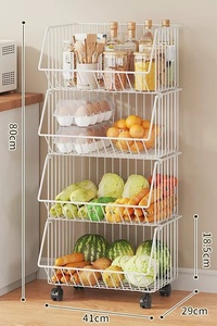 Chariot de rangement empilable à 2 à 5 niveaux en fil métallique pour cuisine, garde-manger, panier à fruits et légumes, chariot de rangement avec roues - Product Image 5