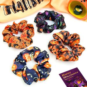 Großhandel Urlaub Vintage Retro Geist Schädel Skelett Kürbis elastische Haar gummi Stoff Druck Haar bänder Halloween Haar gummis - Product Image 5