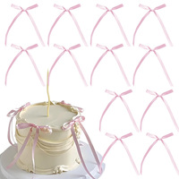 20 Stück/Beutel Satin-Schleifen Cupcake-Topper Geburtstags-Schleifenbänder Coquette Hellrosa Schleifen für Kuchendekoration