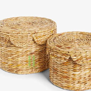 Cesta de almacenamiento de jacinto de agua festoneada tejida para organización del hogar, almacenamiento hecho a mano, cesta de ropa hecha en Vietnam - Product Image 3