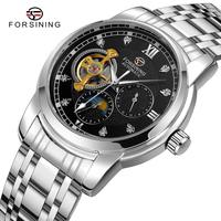 Reloj FORSINING de Primera Marca para Hombre, Automático, Mecánico, con Fase Lunar, Esqueleto, Luminoso, de Acero Inoxidable, Resistente al Agua