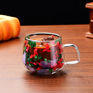 Nuevo vaso de vidrio de doble capa popular con flores reales, de alta estética, taza de café de recuerdo, taza de borosilicato de alta calidad - Product Image 2