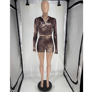 Conjunto de Shorts de 2 Piezas para Mujer, Primavera/Verano 2026, Estilo Club Sexy, Estampado de Serpiente/Leopardo, Mangas Largas - Product Image 6