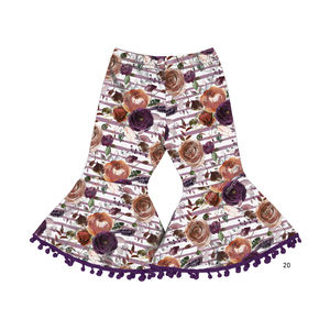 Hot Sell Baby Girls Children Bell Bottom Pants with Pom Poms Boutique Toddler Girls <b>Flare</b> Flowers Pants - Product Image 3