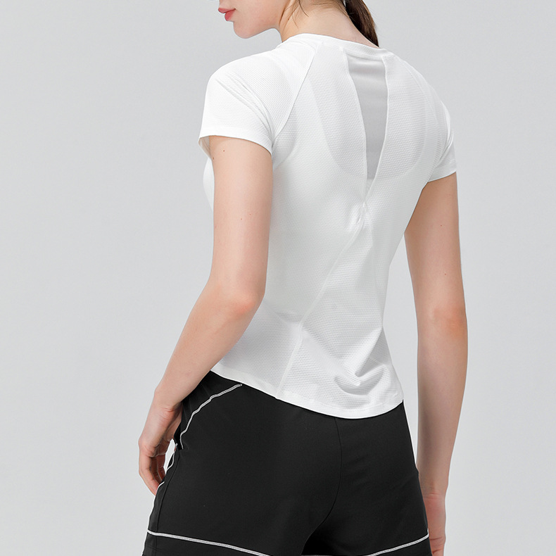 Women's Slim-fit Yoga Sports T-shirt Short-sleeved Crewneck Breathable High Elastic Quick-drying Polyester Cotton Blend Fitness