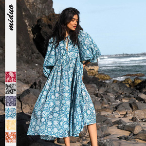 1016 viscose bouffée filles portent des robes longues femmes maxi décontracté dames vêtements floraux robe viscose été paisley week-end vacances - Product Image 2