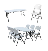 Dessus de table HDPE à cadre en acier massif de 6 pieds Table d'extérieur de location de salle à manger pliable et portable pour une utilisation dans la cuisine. Fabriqué par