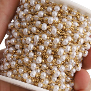 Cadena de Bolas con Cuentas de Perlas de Imitación de Acero Inoxidable Chapado en Oro de 18K al por Mayor para Collares Hechos a Mano para Mujer - Product Image 4