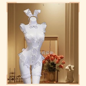 Cute Bunny Girl Uniform Set Role Play Costume <b>White</b> <b>Lace</b> Bodysuit With Bow Headband And Stockings 068 - Product Image 1