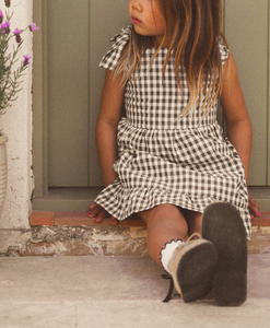 Gaun tanpa lengan anak perempuan katun 100% kustom gaun bertali bahu hitam genggang Crimson anak-anak - Product Image 4