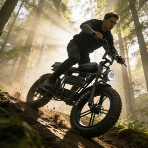Vélo électrique à pneus larges de 20 pouces EB30, vélo hybride électrique à double frein à disque avec double suspension pour la conduite sur route de montagne et sur neige - Product Image 1