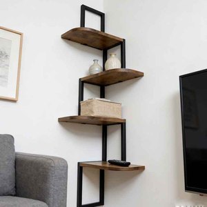 <span class=keywords><strong>Étagère</strong></span> d'angle flottante rustique à 4 niveaux, murale, <span class=keywords><strong>en</strong></span> <span class=keywords><strong>bois</strong></span> <span class=keywords><strong>et</strong></span> <span class=keywords><strong>en</strong></span> métal, pour le salon, la chambre à coucher, la salle de bain, la cuisine <span class=keywords><strong>et</strong></span> le bureau - Product Image 3