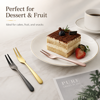 Moderne 2-delige roestvrijstalen fruitvork voor dessert, cake, voorgerecht, cocktailparty, restaurant, groothandel
