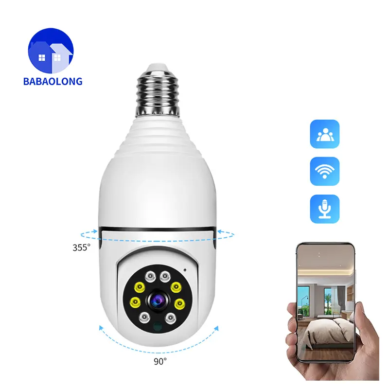 Lampu Bohlam LED Penuh Warna Rumah Pintar Kamera 2MP Wifi 360 Derajat Pnaoramic Nirkabel IR Keamanan Deteksi Gerak Kamera CCTV VR