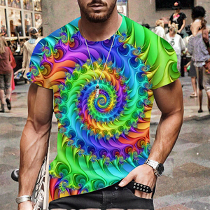 เสื้อยืดฮิปฮอปผู้ชายสีสันสดใส ลายพิมพ์ 3 มิติ ดีไซน์เรียบง่าย ผ้าถัก ไซส์ใหญ่ XXL น้ำหนัก 180 กรัม ความยาวสั้น - Product Image 3