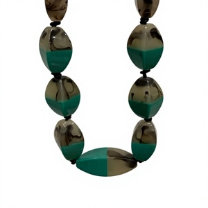 Best Fashionable Resin Beaded Necklace Design Oval Teal Gray Color <b>Block</b> Statement Jewelry Unisex Design party Gifts for Woman - Product Image 4