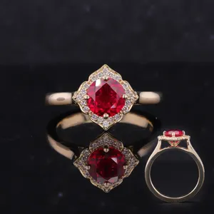 10 карат из чистого золота 6,5 мм рубиновый кмень огромный цветок обручальное кольцо 1 мм синтетический бриллиант обручальное кольцо кольца