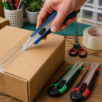 Couteau de découpe robuste avec lame de 18 mm à rupture automatique, poignée ergonomique à encoches de verrouillage pour la découpe de cartons, bureau et maison