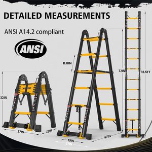 Échelle télescopique SINMEIRUN de 12,5 pieds, 6 marches, certifiée ANSI de type <span class=keywords><strong>IA</strong></span>, robuste, capacité maximale de <span class=keywords><strong>330</strong></span> livres, aluminium, pour toit de maison - Product Image 2
