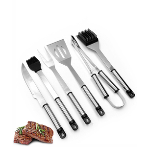 Juego de 4 utensilios para asar de madera de acacia con mango de madera y acero inoxidable, accesorios para parrilla, accesorios para exteriores, herramientas para barbacoa - Product Image 5