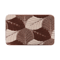 Tapis de bain en velours doux et absorbant, antidérapant, motif feuille, brun rougeâtre, épais, en éponge, pour salle de bain et entrée intérieure