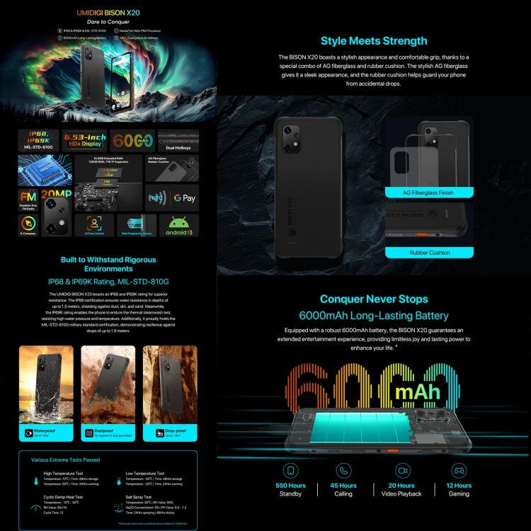 Original UMIDIGI BISON X20 Smartphone - 6GB RAM, 128GB Storage